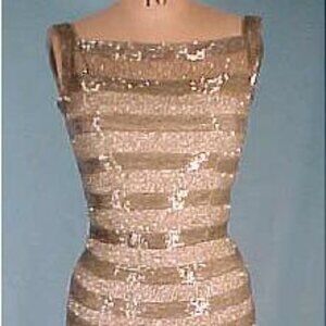 1950's RARE SIR NORMAN HARTNELL COUTURE Silver Beaded Dress! Top of the Line!
